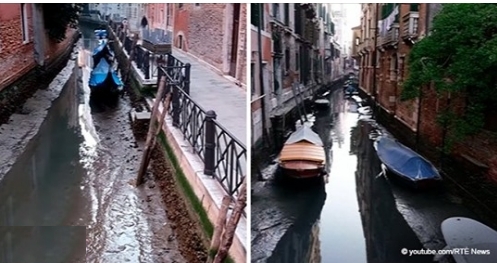 Niedrigwasser und Regenmangel lassen die Kanäle Venedigs trocken